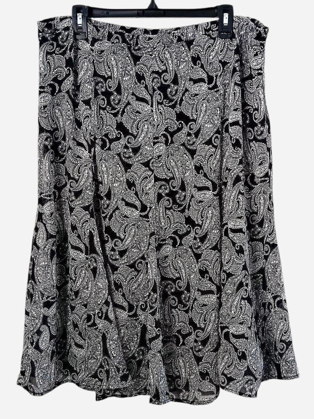 Laura Scott Black & White Paisley A-Line Skirt - Flowing Silhouette